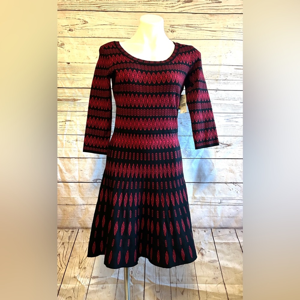 Danny And Nicole Black Red Knit Sweater Dress Size M New with tags